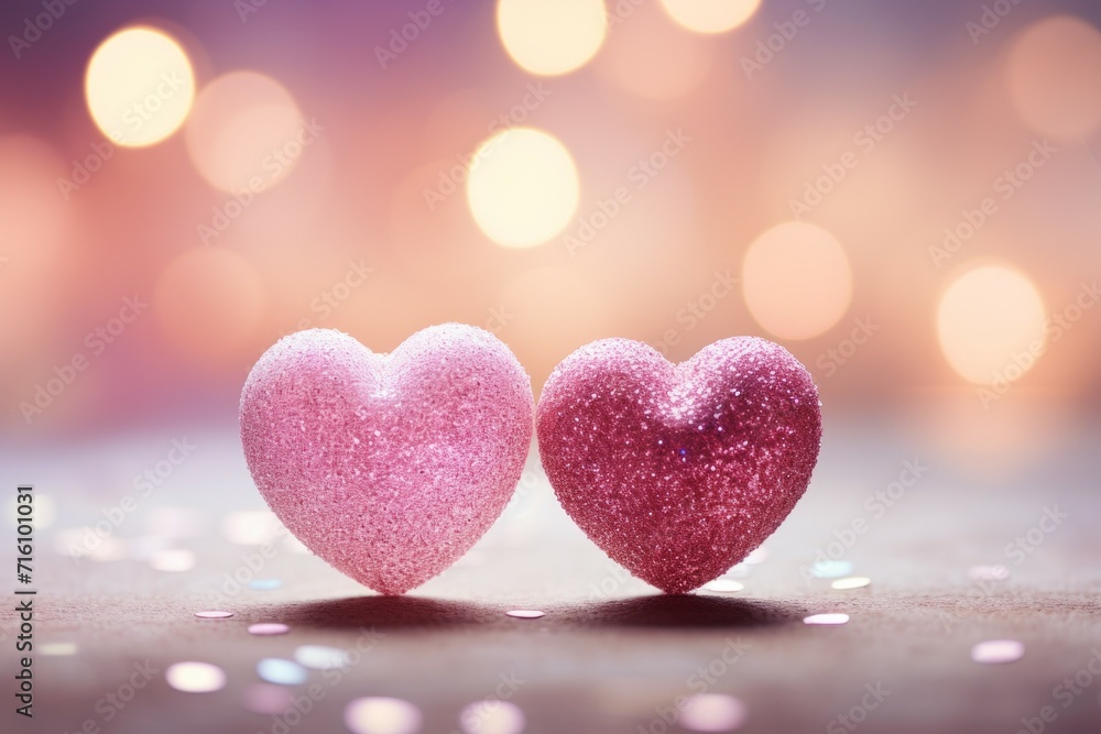 Festive card backdrop with hearts. Background with selective focus and copy space Festive card backdrop with hearts. Background with selective focus and copy space