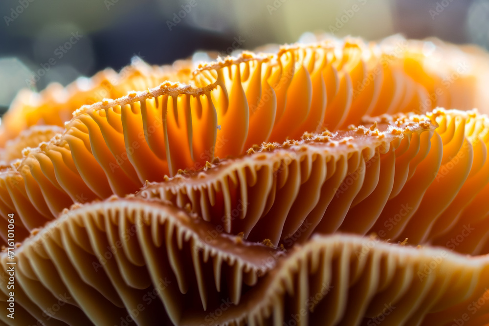 Mushrooms macro close-up. Background with selective focus and copy space Mushrooms macro close-up. Background with selective focus and copy space