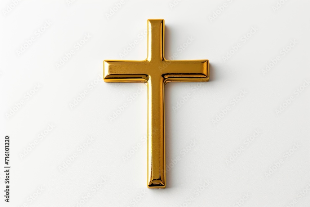 Simple gold cross on a white background. Generative AI.