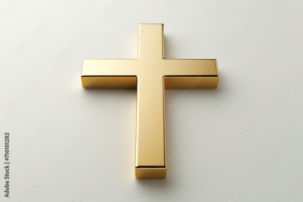 Simple gold cross on a white background. Generative AI.