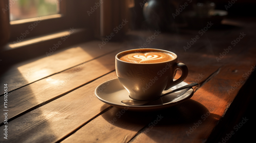 Fototapeta premium a coffee in the table with a copyspace