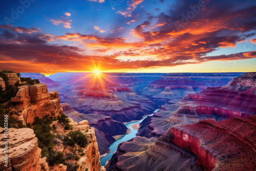 Immerse yourself in the stunning beauty of the Grand Canyon at sunset. Nature's masterpiece now AI generated for your creative projects. AI generative.