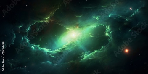 Colorful green space galaxy cloud nebula. Stary night cosmos. Universe science astronomy. Supernova background wallpaper  Generative AI