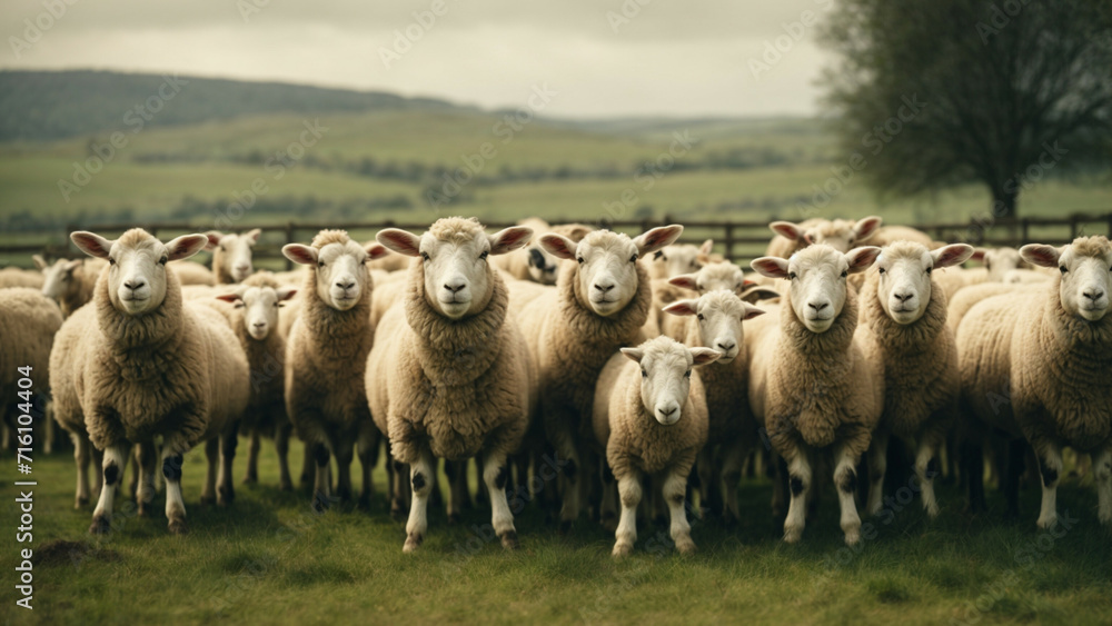 herd of sheep - obrazy, fototapety, plakaty 