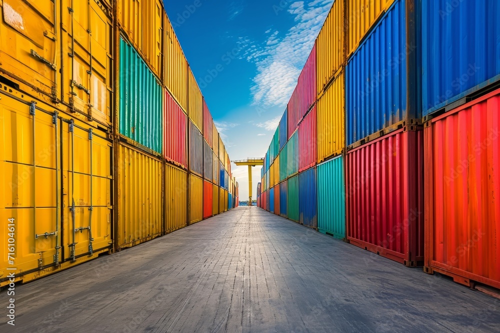 Fototapeta premium Containers lined up in rows on terminal.