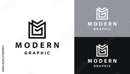 Initial Letter MG G M GM Monogram with Simple Geometric Line Art Logo Design