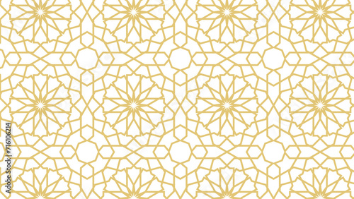 Seamless pattern based on traditional islamic art. Muslim background.Gold color.