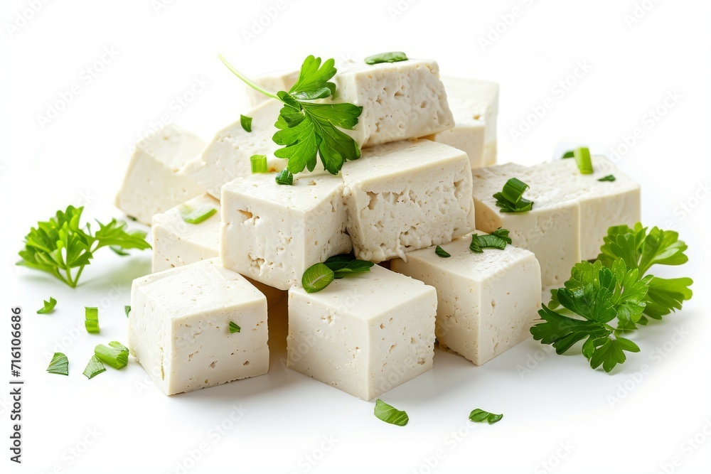 Isolated tofu closeup on white background