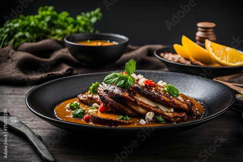 Delicious dishes seen from various angles with a little background light photo