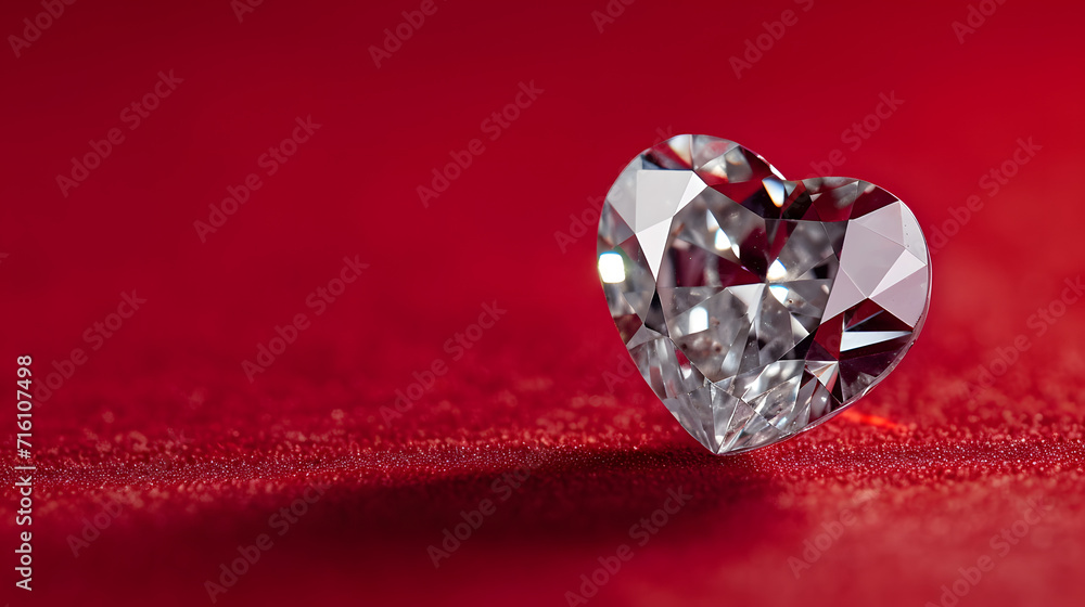Heart shaped diamond on red background for Valentine's Day. Heart shaped diamond on red background for Valentine's Day.