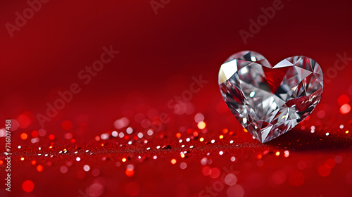 Heart shaped diamond on red background for Valentine's Day.