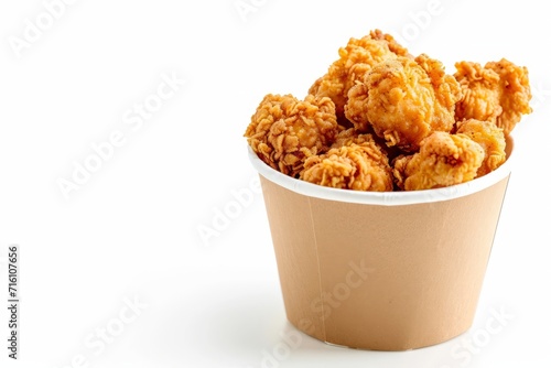Fried chicken in a box isolated on white background with clipping path