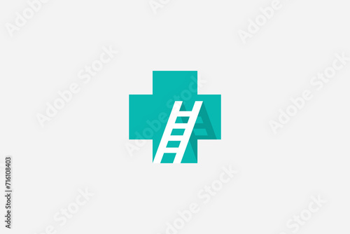 cross medical with ladder logo design vector template