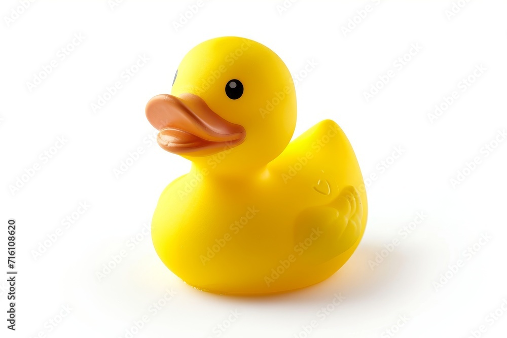 Isolated white background with a yellow rubber duck for a child s bath time Isolated white background with a yellow rubber duck for a child s bath time