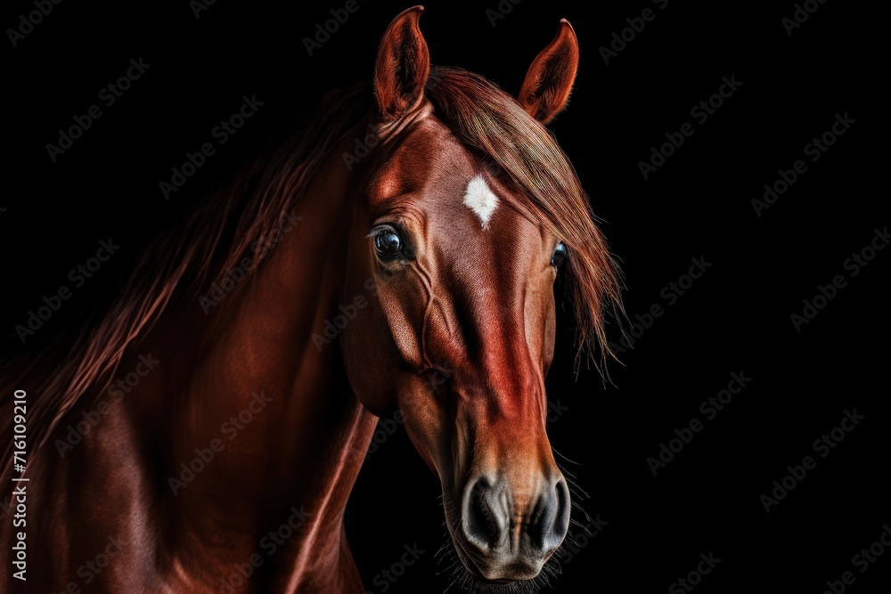 Stunning red horse portrait against black backdrop Stunning red horse portrait against black backdrop