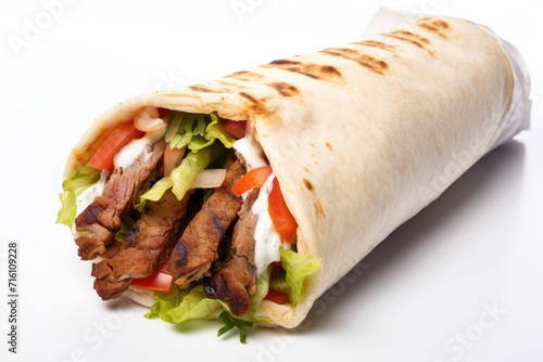 Vertical Doner kebab shawarma on white background