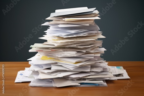 Stack of letters on a blank desk photo