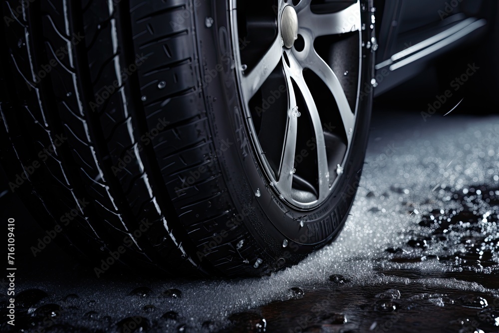 The damage on the tire tread is being indicated by pointing fingers. The tire tread issues may have resulted from incorrect tire pressure and wheel alignment.