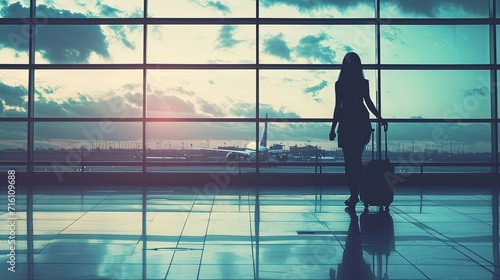 Silhouette Woman Waiting At The Airport