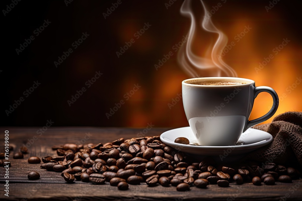 Background with coffee beans in a cup