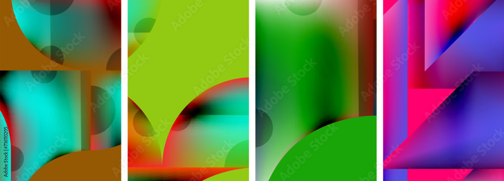 Set of colorful geometric posters - round shapes and circles with fluid color gradients. Abstract backgrounds for wallpaper, business card, cover, poster, banner, brochure, header, website Set of colorful geometric posters - round shapes and circles with fluid color gradients. Abstract backgrounds for wallpaper, business card, cover, poster, banner, brochure, header, website