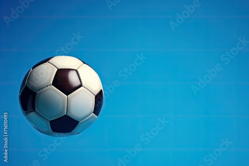 Blue background with soccer ball in goal
