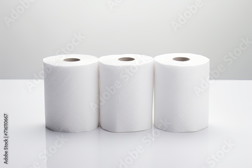 Three white toilet paper rolls, photographed separately against a white backdrop.