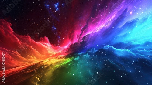 Like a cosmic rainbow a neon aurora fills the dark void with a burst of vivid colors photo