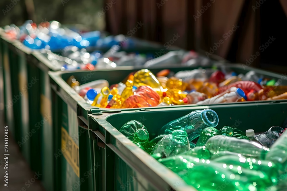 Assorted recyclables sorted in recycling bins, illustrating the importance of waste segregation for recycling programs - obrazy, fototapety, plakaty 