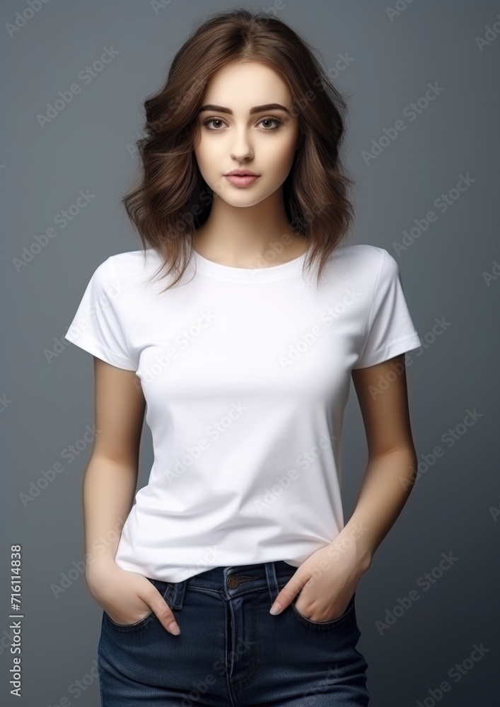 Woman in white t-shirt looking at camera Woman in white t-shirt looking at camera