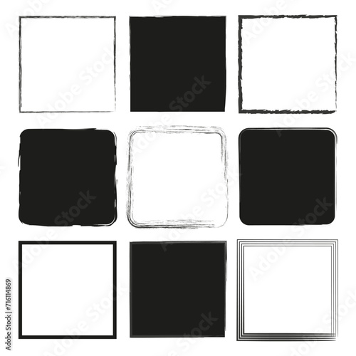 Rectangular frame. Grunge ink square. Creative backgrounds for tags, labels, cards. Brush strokes square frames elements. Vector illustration. EPS 10.