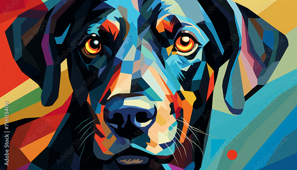 unique and abstract representation of a dog's face using geometric ...