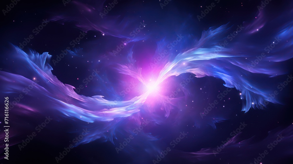 Illustration of nebula purple light colored space fog. Abstract background wallpaper.