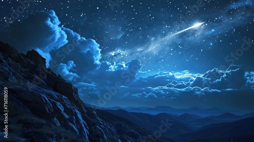 A shooting star streaking across the canvas of the dark sky, igniting a sense of hope and possibility.