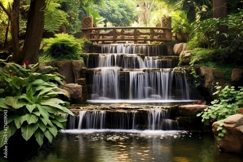 Captivating waterfall amidst serene nature. Utilize sustainable energy solutions. Generative AI