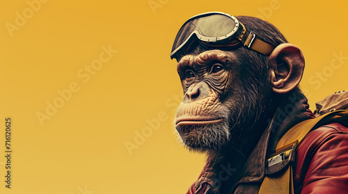 Curious Chimp Wearing Aviator Goggles