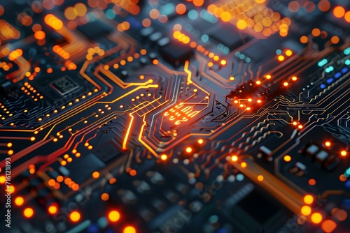 A image that showcases the complex pathways of an electronic circuit board