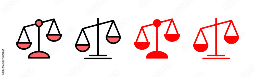 Scales icon set illustration. Law scale icon. Justice sign and symbol Scales icon set illustration. Law scale icon. Justice sign and symbol