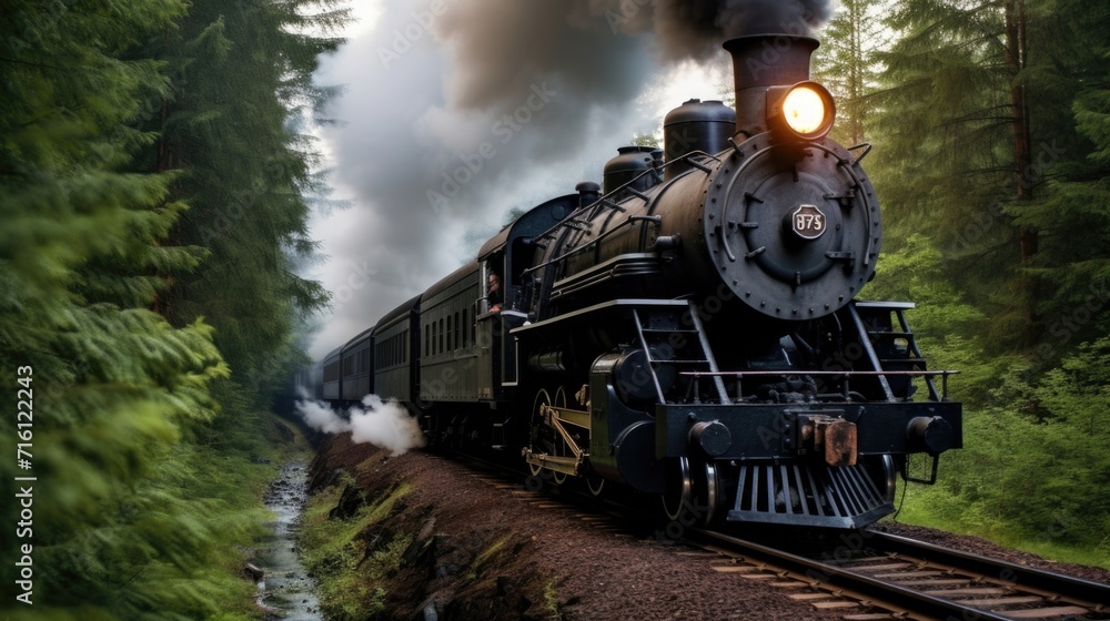 The gentle huffing and puffing of a steam train is matched by the steady stream of smoke pouring from its chimney, creating a mesmerizing sight.