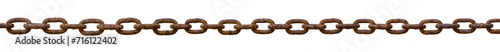 Old rusted metal chain Placed in a straight line on an isolated white background
