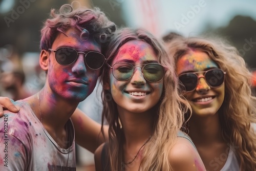 People take part in the Holi festival, universal festival of colors in Milan. photo