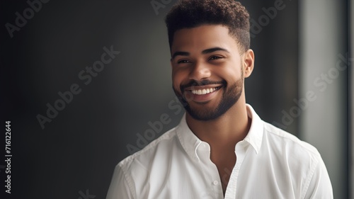 Portrait of handsome african american man smiling at camera.