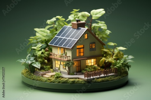 Eco-Friendly Tiny Home, on an isolated Leaf Green background, Generative AI