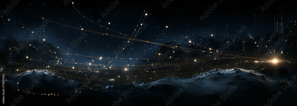 stars with trailing lines, resembling the paths of starships traveling through the galaxy - obrazy, fototapety, plakaty 