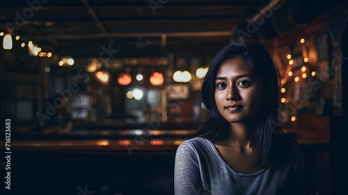 Portrait of a beautiful asian woman standing in a bar.