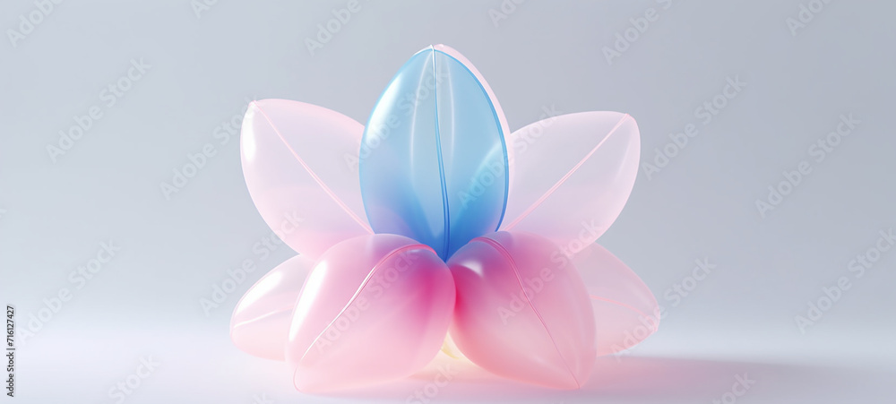 Fototapeta premium Simple Translucent Blow Up Flower: Minimal Inflatable Rubber Toy for Children, Clear Bubbly Flower, Y2k 3D Flower, Blown up Inflatable Flower Ai illustration, Bright Colorful Vinyl Flowers Clear Vinyl
