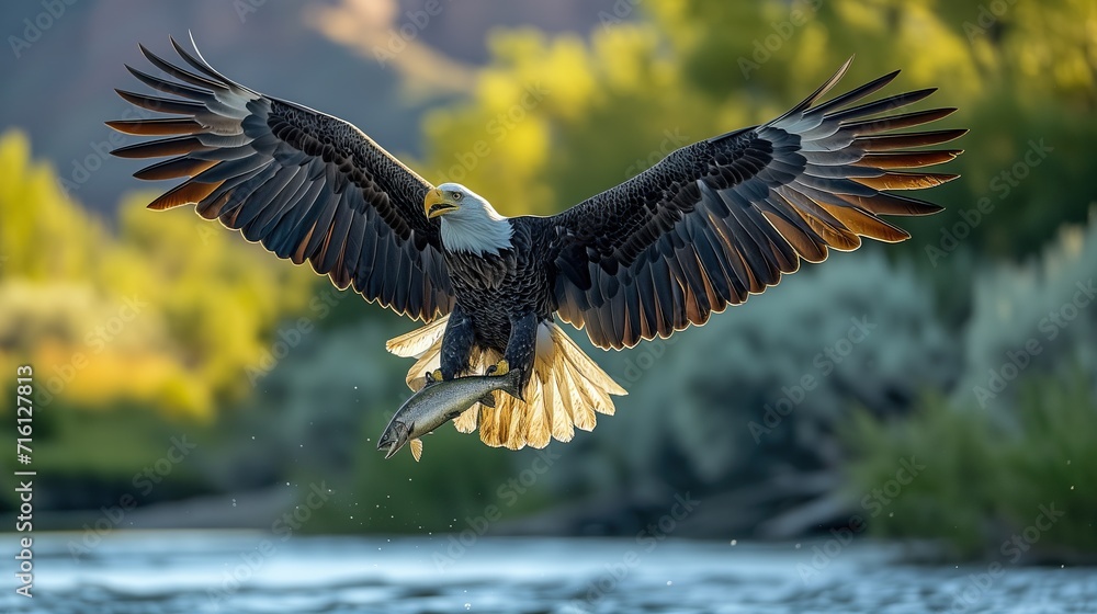 Obraz premium Bald eagle catching a fish