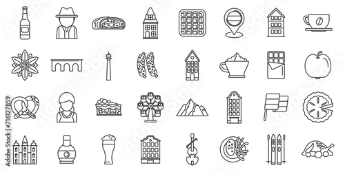 Vienna icons set outline vector. Austria architecture. City history opera