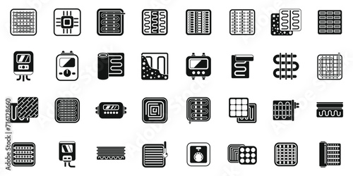 Warm floor icons set simple vector. Thermal heat. Tile layer climate control