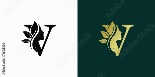 beauty logo design with letter logo v consept premium vektor
